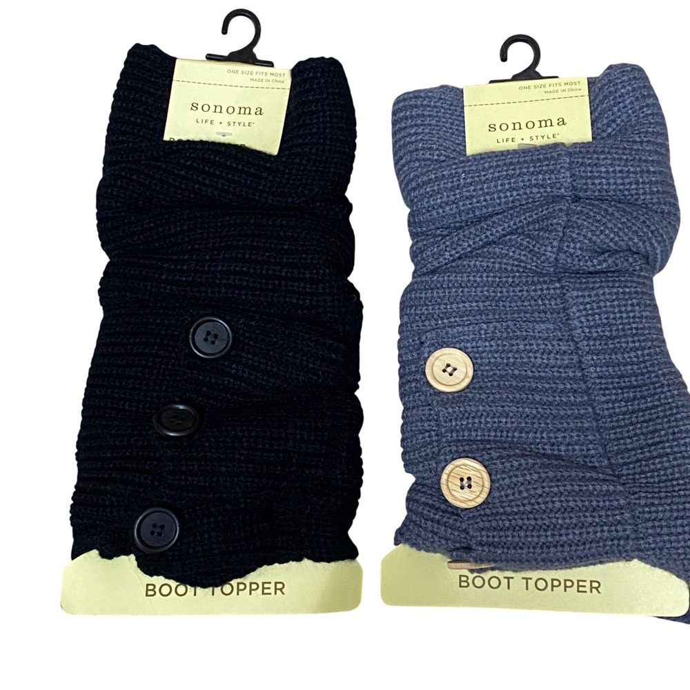 Sonoma Life Style Womens Boot‎ Toppers Leg Warmers Black & Grey Knit Buttons NWT